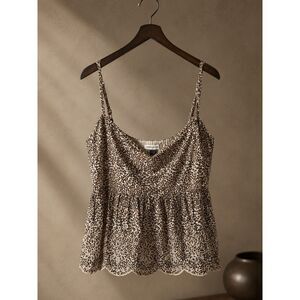 American Eagle Outfitters Leopard Print Spaghetti Strap Peplum Top - Brown